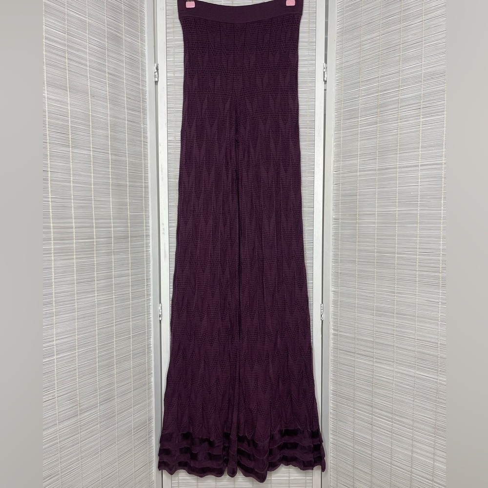 Missoni Wide Leg Zig Zag Knit Pants Purple High Rise Elastic Waist Size 4